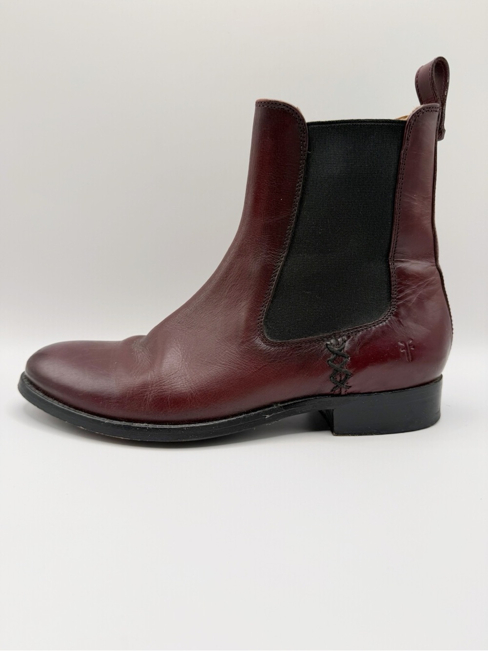 FRYE Melissa Lug Chelsea Boots Burgundy Leather Ankle Booties